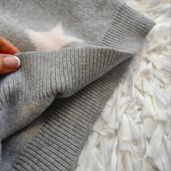 ADORA Soft Gray V-Neck Sweater with Pink Stars - Picture 6 of 8